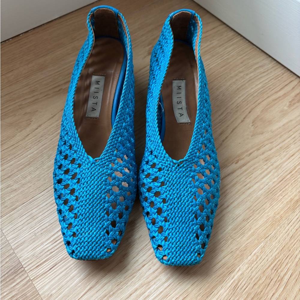 Miista Blue Woven Flats